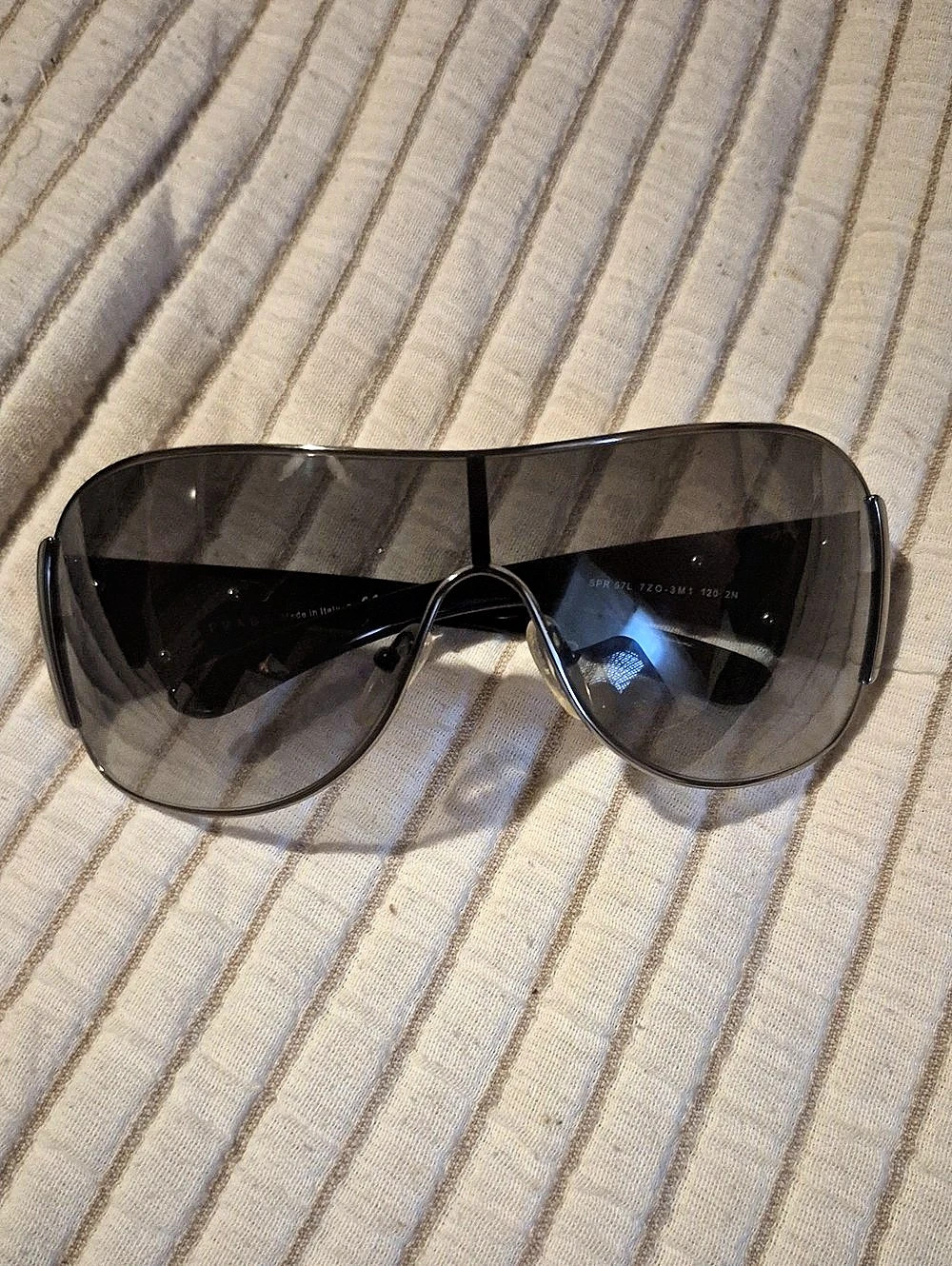 Prada SPR 51L Shield Sunglasses Oversized Sunglasses in Black & Purple
